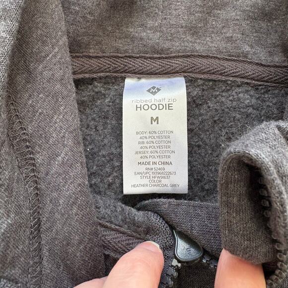 Gray Ribbed Half Zip Hoodie Medium - Picture 5 of 7